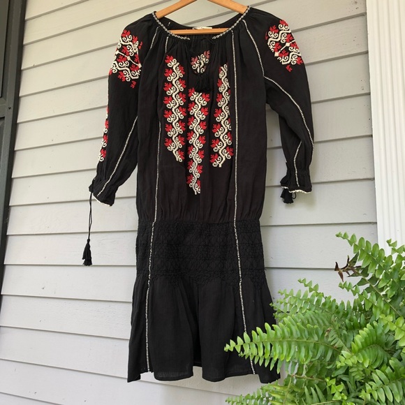 Ulla Johnson Mini Dress Tassels Black Embroidered  Samira US 2 - Picture 2 of 12